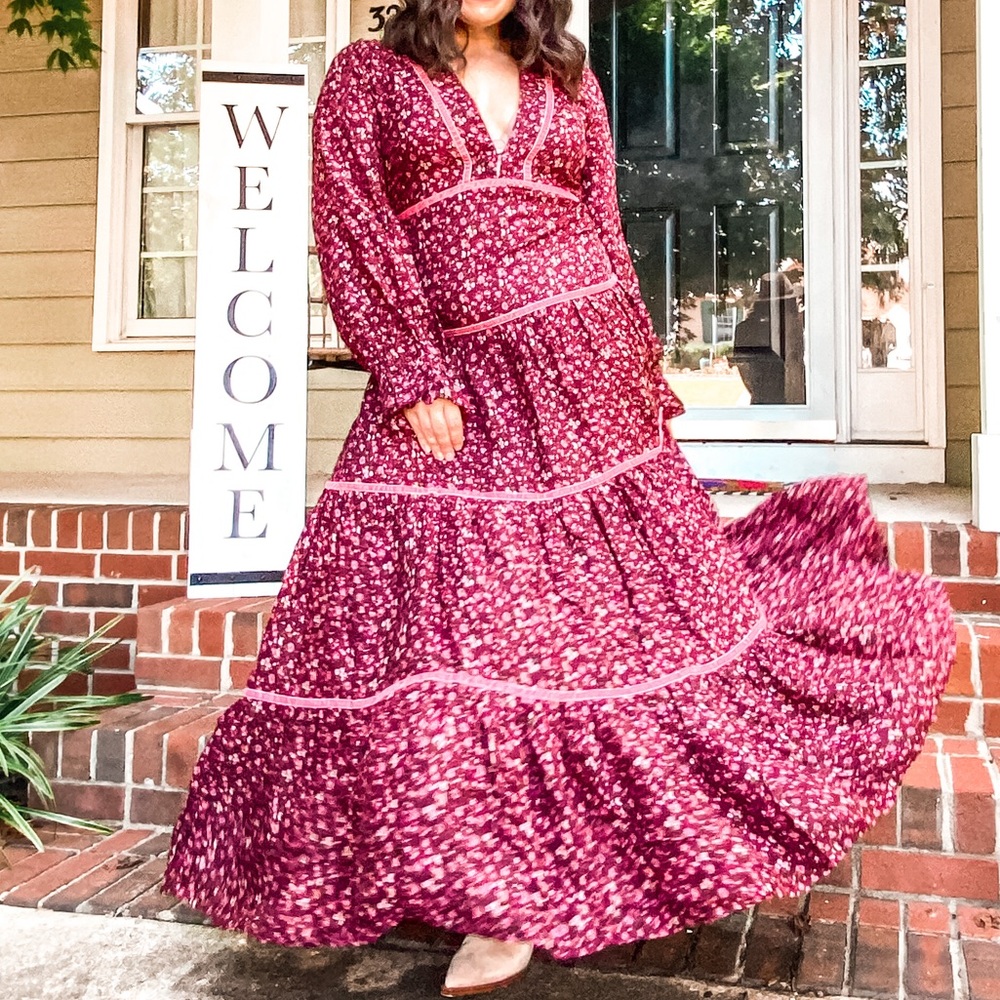 Time and Tru Burgundy Floral Maxi Dress